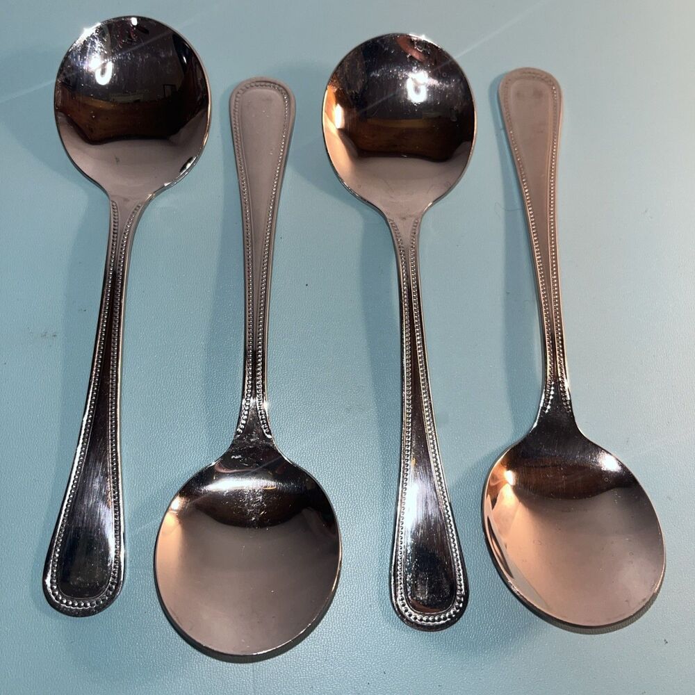 DELCO BY ONEIDA PRIMA  STAINLESS STEEL, HEAVY WEIGHT ROUND SOUP SPOONS Set Of 4